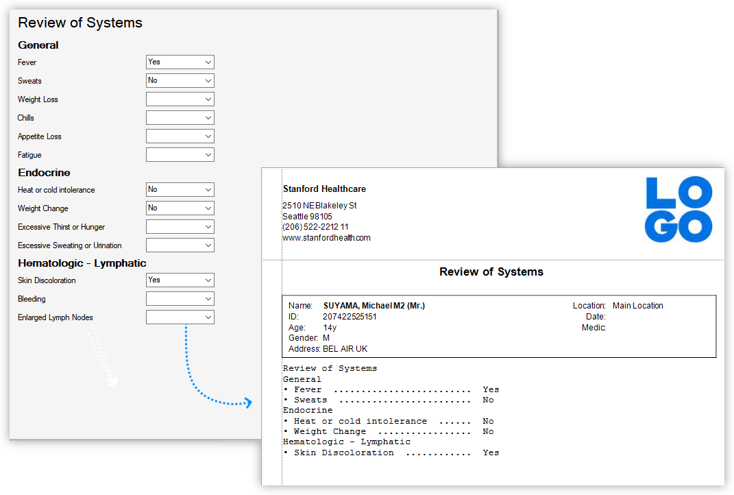Print export patient review of systems