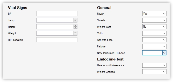 Patient Vitals Form Screenshot