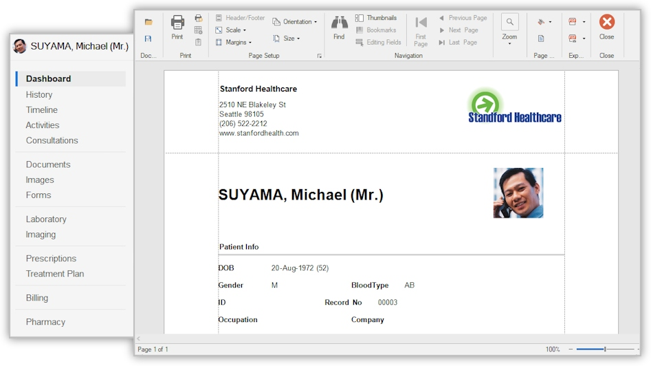 Patient Profile Printing Screenshot