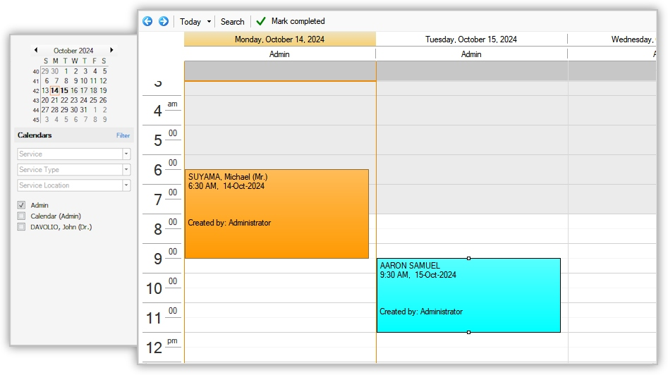 Patient Scheduling Screenshot